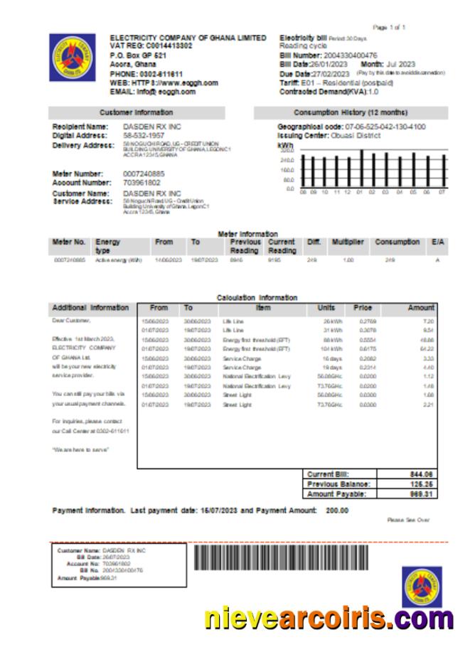 Electricity Company of Ghana Ltd utility business bill